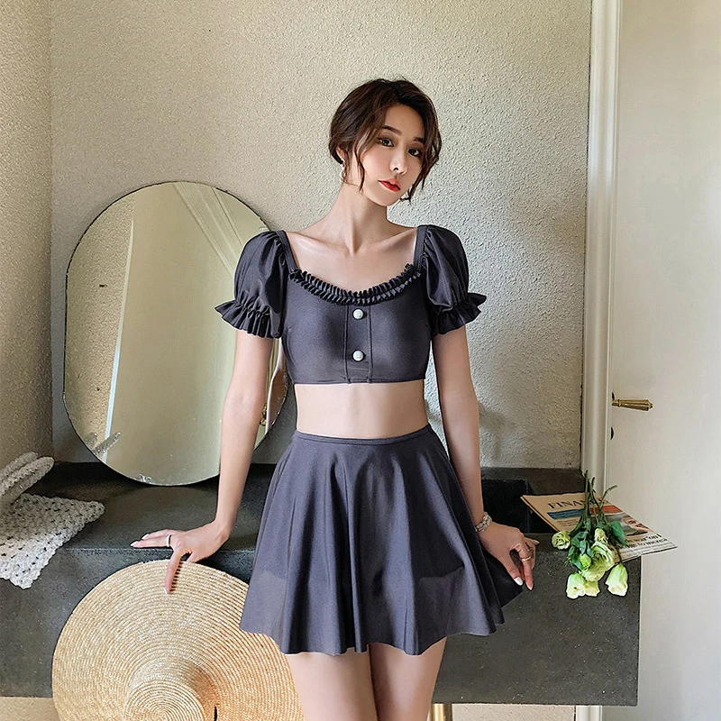 

May Female Beach 2022 Tankinis Women Tankini Swimsuit 2 Piece Beachwear New Three Korea Ins Skirt Bathing Suit Print Polyester