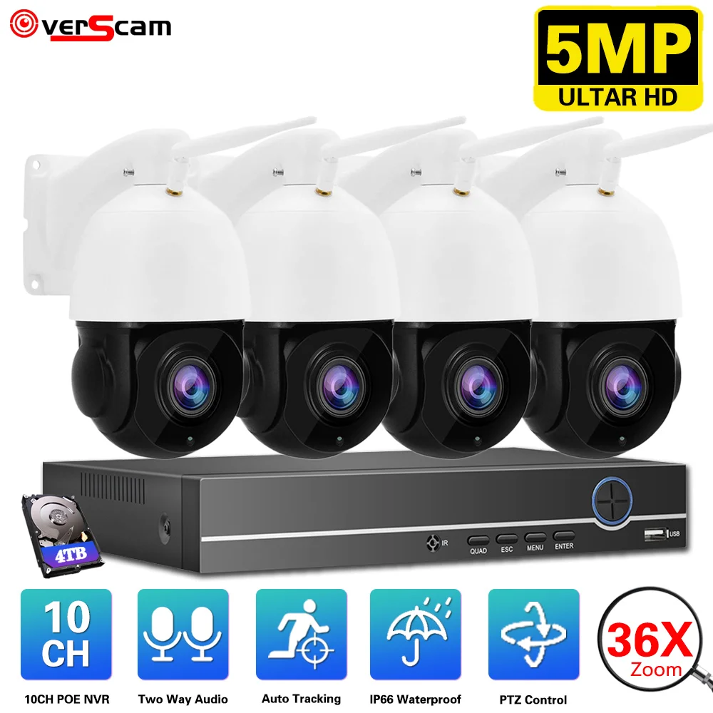 

5MP Wireless WIFI Security IP Camera 5MOP HD 36X Zoom PTZ Outdoor Home Surveillance Dome Cam CCTV 1000M IR Night Vision Kit