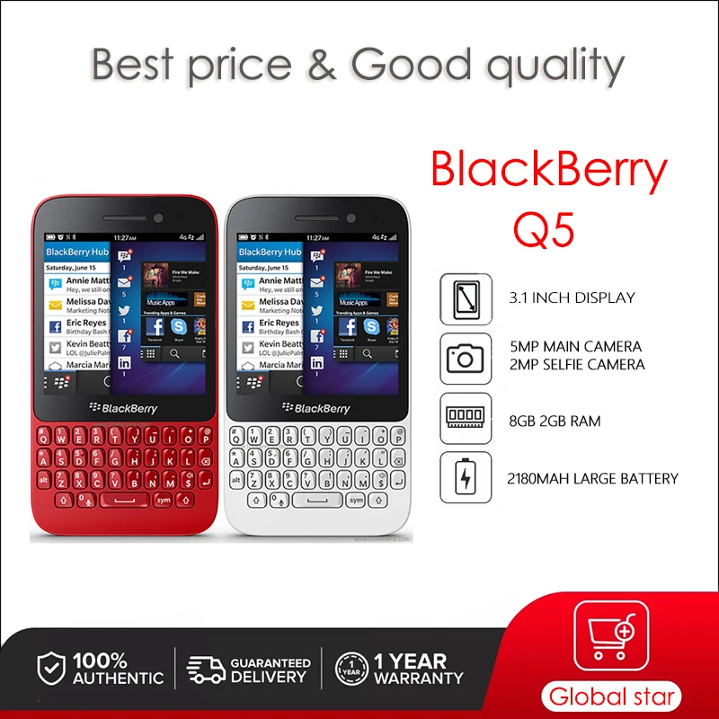 BlackBerry Q5 Восстановленный Оригинальный разблокированный мобильный телефон 2 Гб + 8