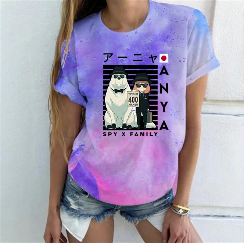 

Tie Dye Vintage T-shirts Clothes Woman Spy X Family Anya Forger Anime Harajuku Shirt Short Sleeve Y2k Aesthetic T Shirt Clothes