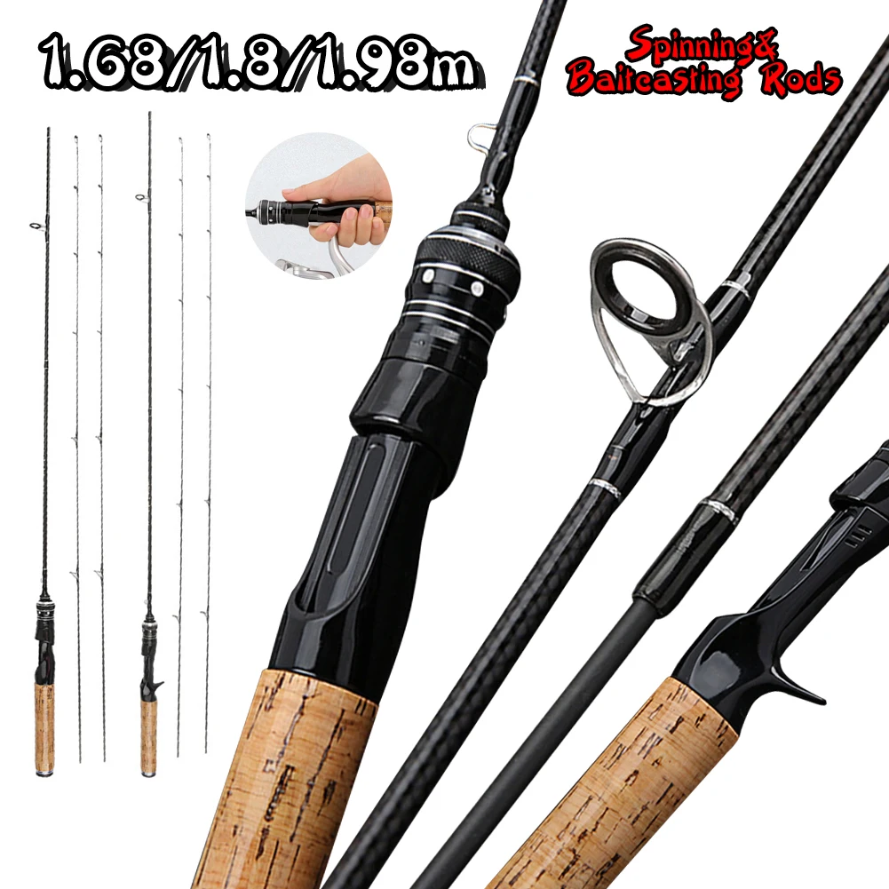 

1.68/1.8/1.98m Carbon Spun Cast Fishing Rod Carbon Fiber Baitcasting Spin 2 Section Fishing Rod UL Clua Freshwater Fishing Gear