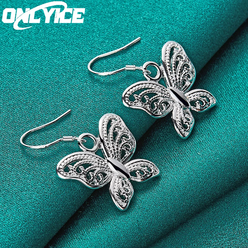 

New Charm 925 Sterling Silver Earrings For Women Wedding Party Jewelry Retro Carved Butterfly Drop Earrings Christmas Gifts