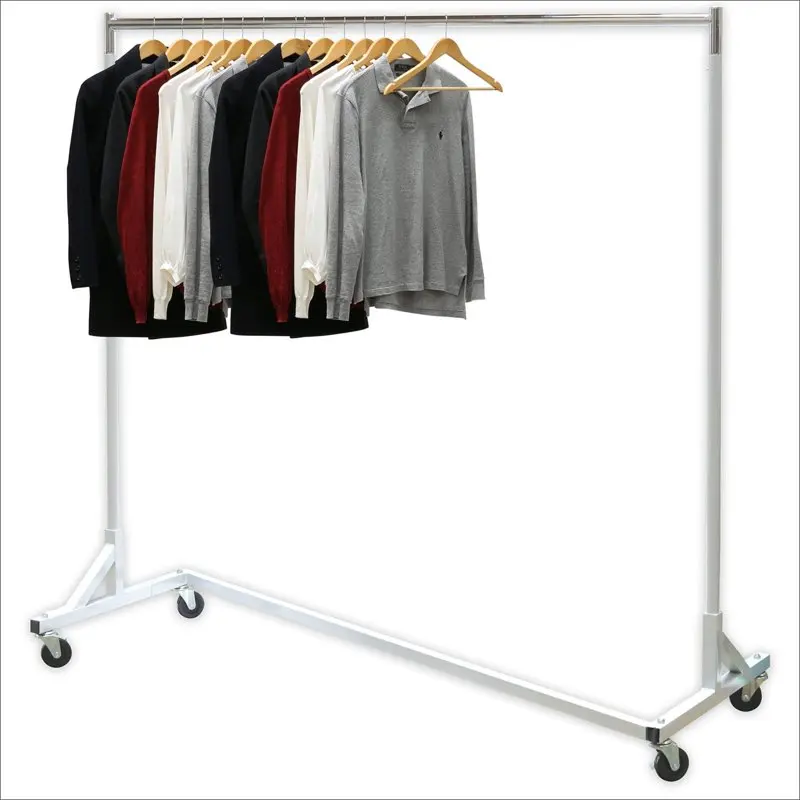

Industrial Grade Z-Base Garment Rack, 400lb Load with 62 Inch Extra Long bar, Silver