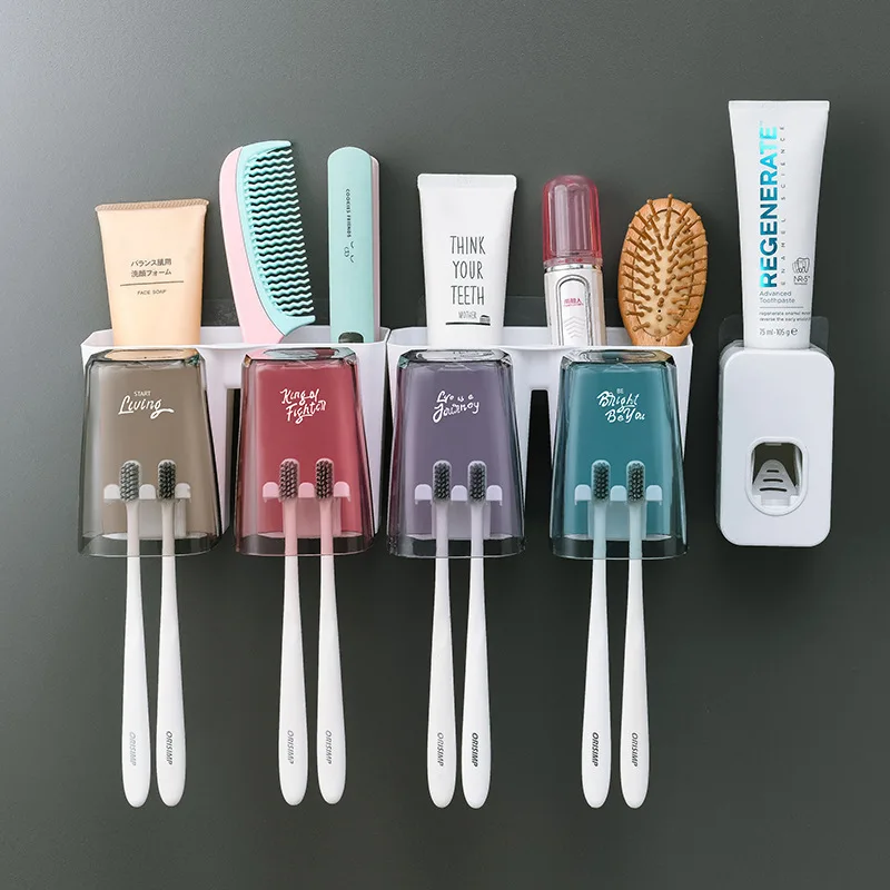 

Toothbrush Cup Rack Mouthwash Cup Set Punch-Free Toothbrush Cup Toothpaste Storage Box Automatic Toothpaste Squeezer Wash Cup