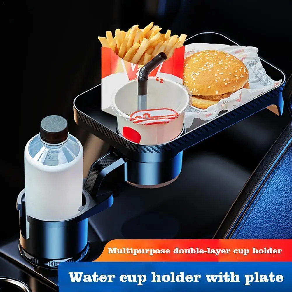 

Car Cup Holder Tray Multifunctional Expanded Meal Tray And Cup Slot 360 Degree Free Rotation Adjustable Cup Holder Meal Desk New