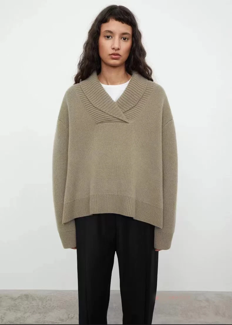 Con etichetta Totem * autunno/inverno donna Pullover lana misto tinta unita colletto rovesciato manica lunga maglione allentato Casual