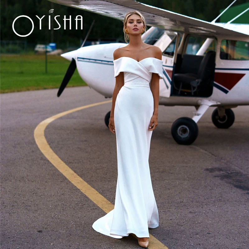 Oyisha Mermaid Wedding Dresses 2023 Soft Satin Bridal Gowns Off The Shoulder Princess Wedding Party Dress With Detachable Skirt images - 6