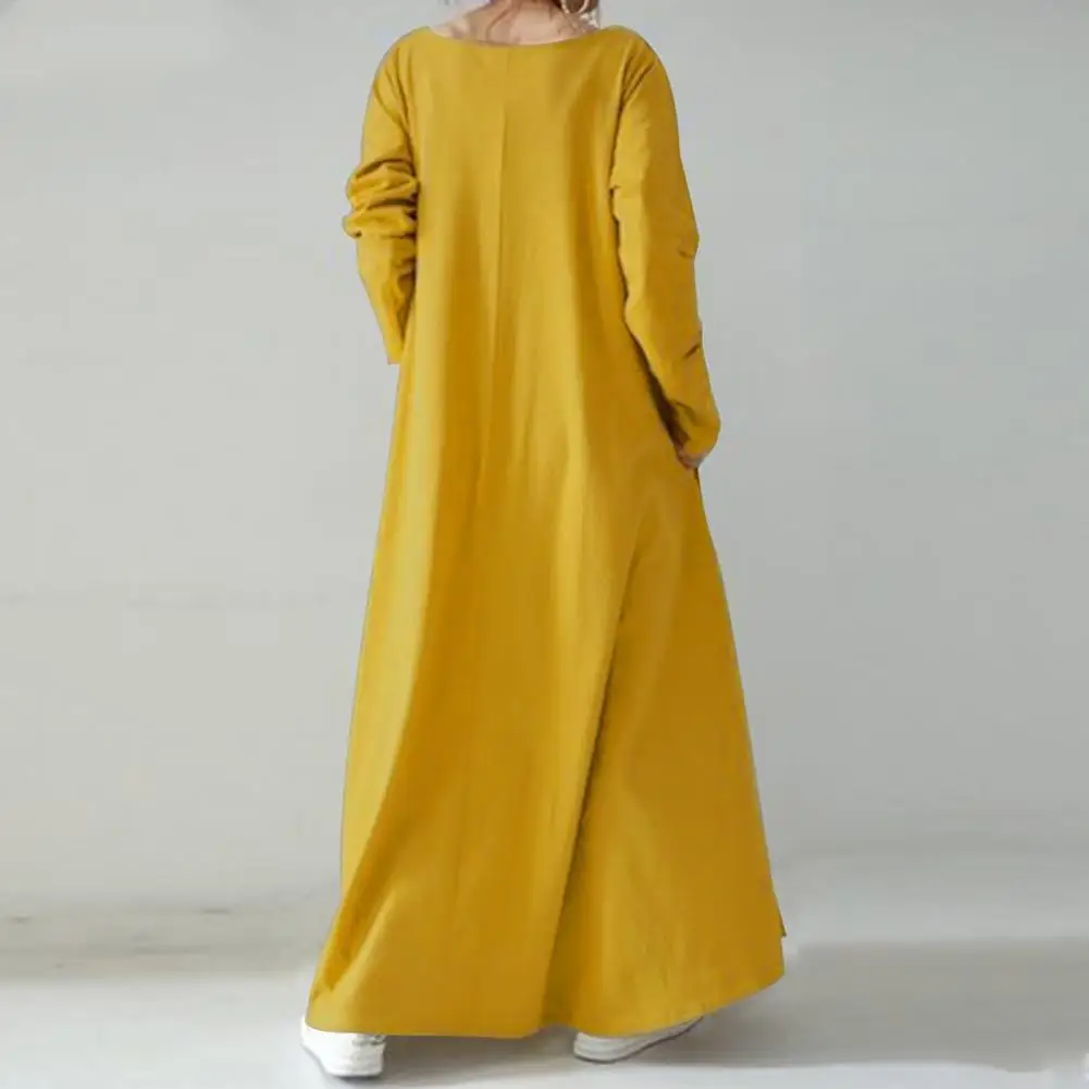 

Female Dress Long Sleeves Washable Dressing A-Line Large Hem Dress Maxi Dress for School