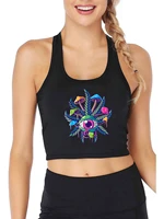 colorful mushroom eyeball pattern reathable slim fit tank top womens yoga sport training crop tops summer camisole