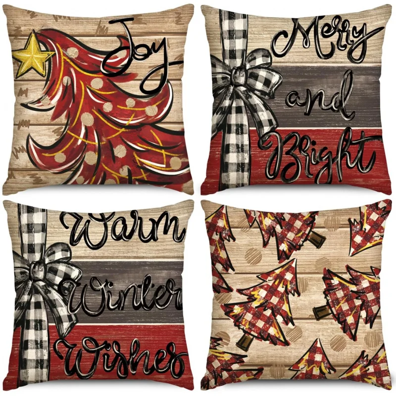 Красная рождественская елка наволочка с сеткой буйвола счастливый и яркий
