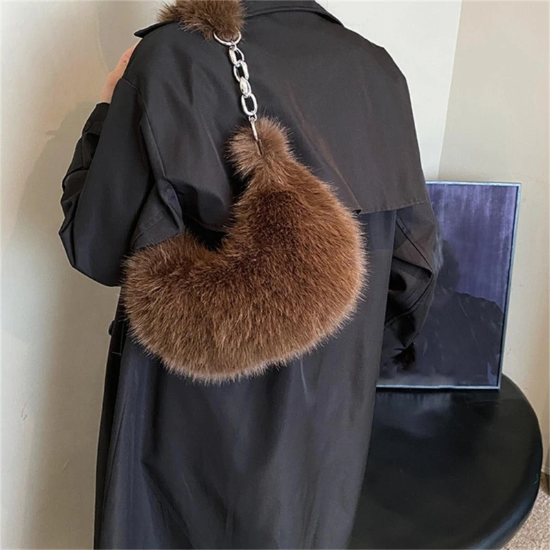 

Fashionable SHoulder Bag Mini Underarm Purse and Plush Handbag