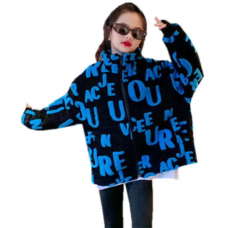 

Fashion Girls Warm Jackets For Winter Letter Print Coat Parkas Woolen Outerwear Windbreaker Children Thicken Overcoat 5-14Years