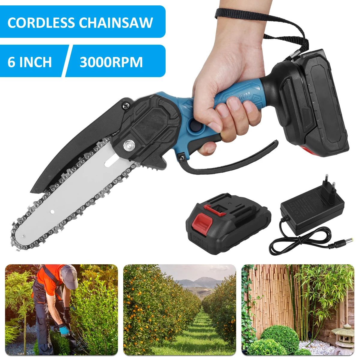 

Mini Chainsaw Cordless Chainsaw Reusable 6-Inch Handheld Small Chainsaw Electric Chainsaw Wear-Resistant Cutter Saw 18V Portable