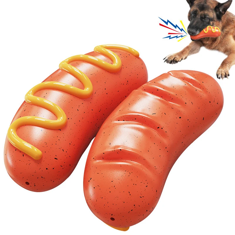 

Dog Sausage Shape Chew Toys TPR Indestructible Pet Toothbrush Toy Squeaky Fun Interactive Puppy Toy for Small Medium Large Dogs