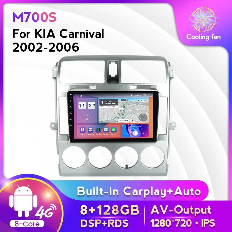 

9inch IPS Screen Car Radio Stereo For KIA Carnival UP GQ 2002-2006 Multimedia Player Android 11 Carplay+Auto WIFI 4G LTE RDS DSP