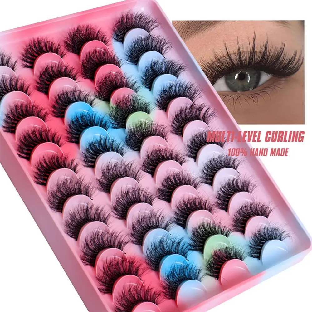 

20 Pairs Cruelty-free Natural Eye Lashes Wispy Criss-cross 6D Mink Faux Fluffy False Eyelashes 20mm