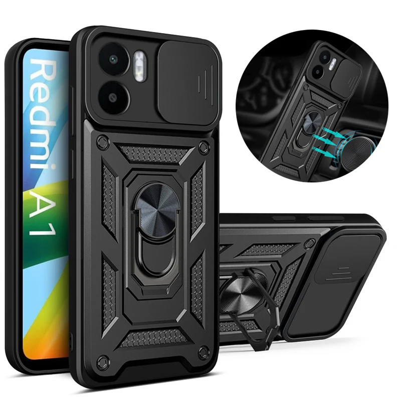 

For Xiaomi Redmi A1 4G Case Armor Magnet Ring Holder Phone Cover For Redmy RedmiA1 A 1 Plus A1+ Slide Camera Lens Protect Funda