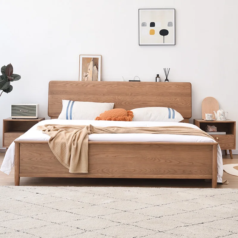 

Nordic ash wood 1.5m single solid wood bed 1.8m double king bed master bedroom modern simple bed family marriage bed