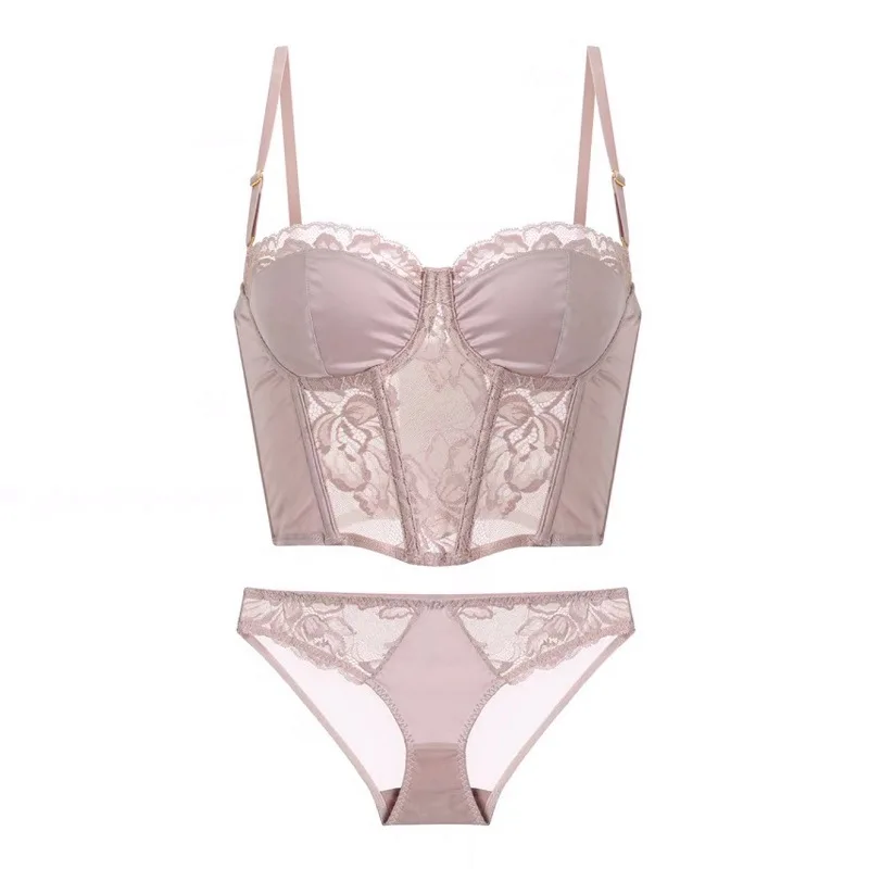 

Sexy Women bra set gathers soft steel rings Push Up bra Female French lace bras Vest-style Lingerie underwear Bralette Suit