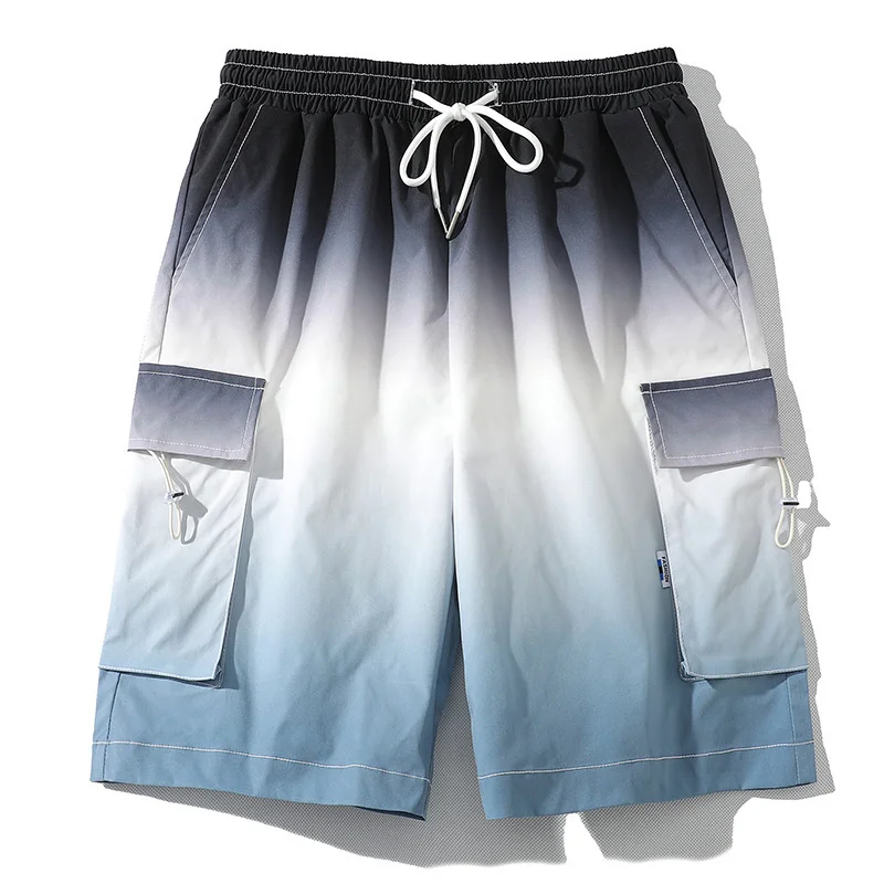 

Summer Men's Casual Ombre Tie Dye Shorts Drawstring Multi-Pocket Loose Beach Cargo Shorts High Street Y2K Basketball Bermuda