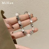 mihan trendy jewelry round beads bracelet for women girl gifts metal triangle silver plated one layer bracelet wholesale