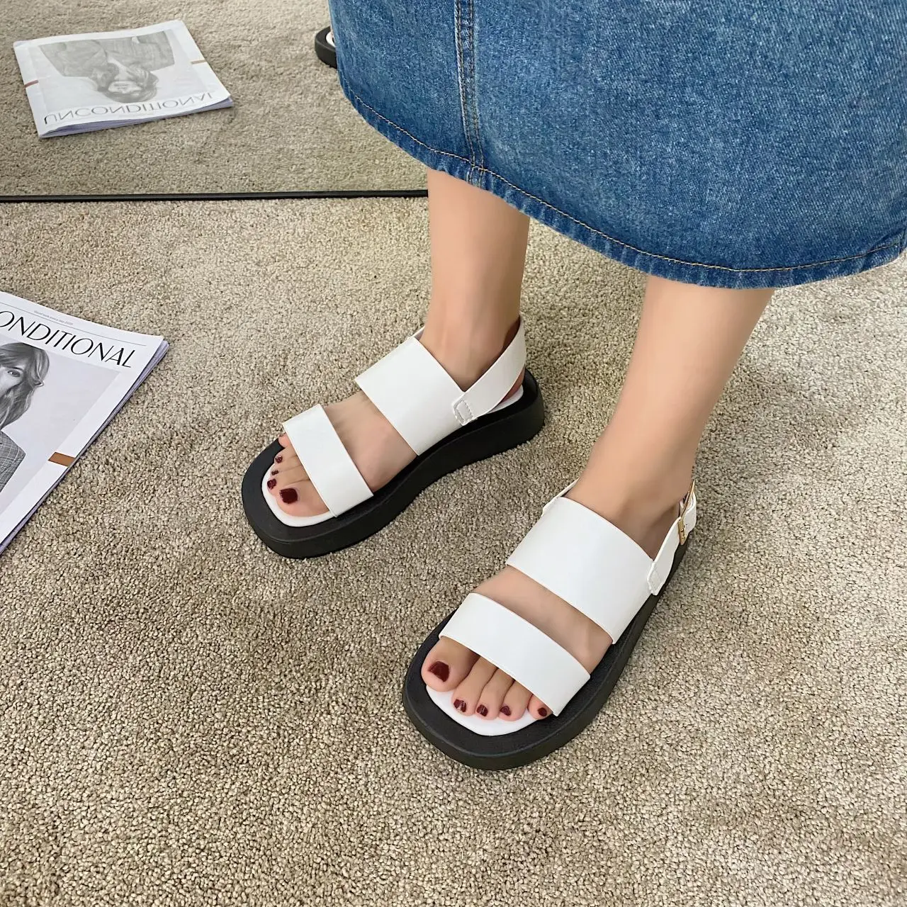Shoes Woman 2022 Low Slipper PU Slides Fabric Hoof Heels Rubber Shoes Woman 2022 Low Slipper Rubber Fabric PU Slides Hoof