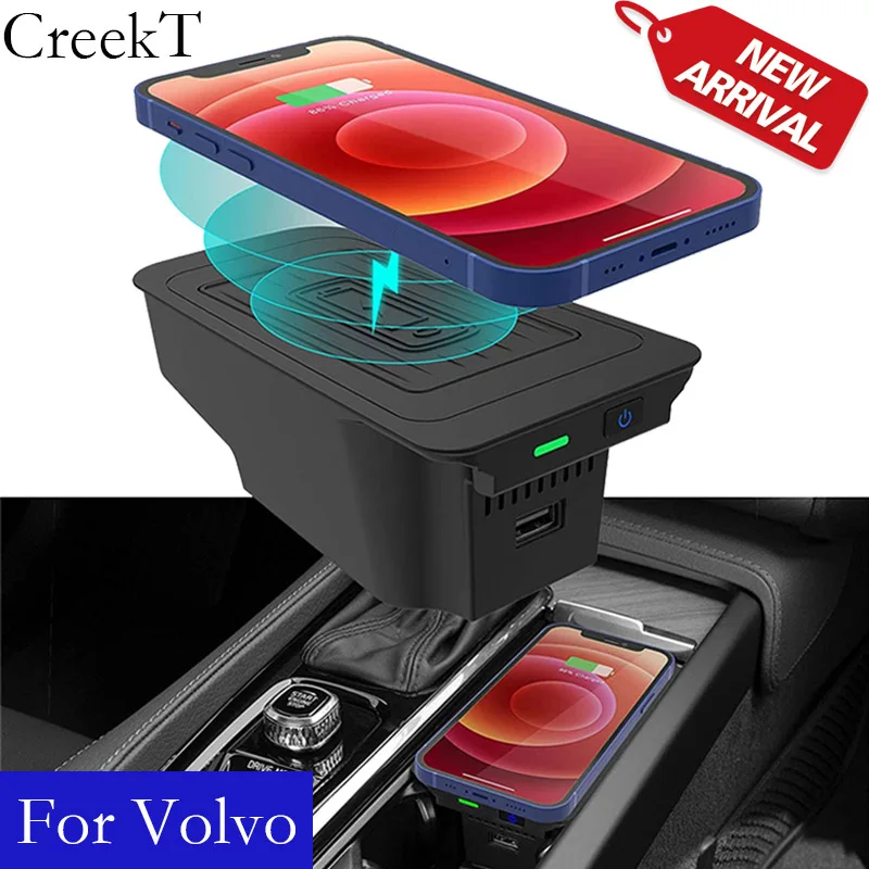 Wireless Charger for Volvo XC90 S90 V90 XC60 V60 S60 QI 2017 2018 2019 2020 2021 Phone Charging Pad Car Accessories Voiture