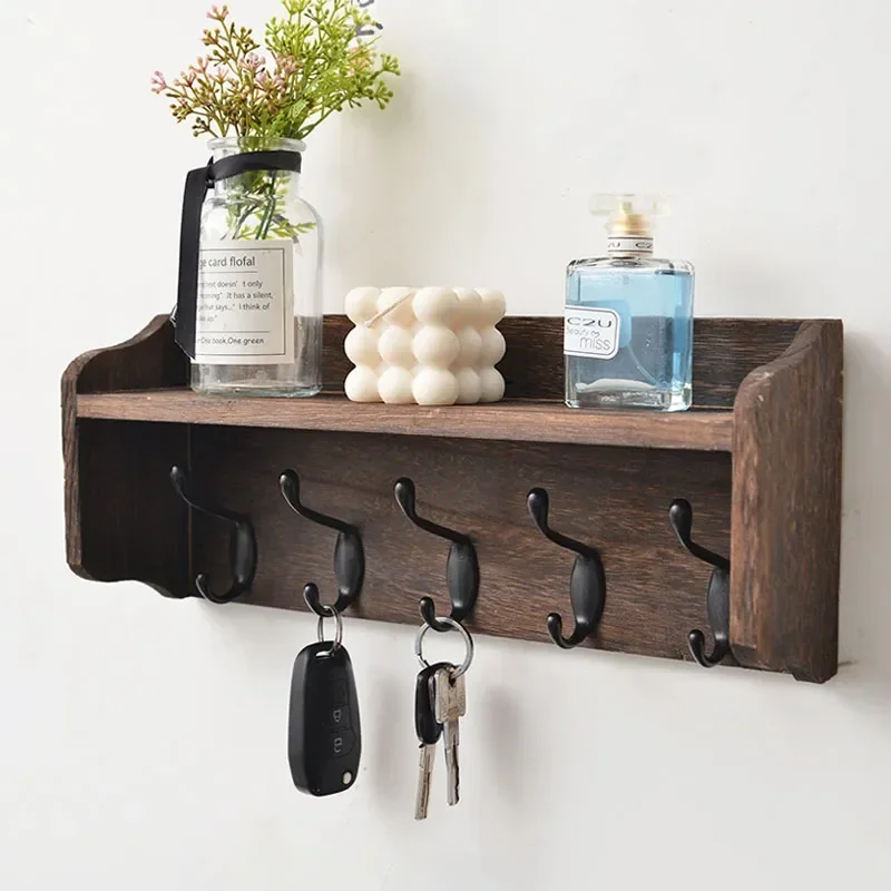 

Hanger Shelves Rack Hooks Storage Home Wall Rack Door Accessories Key Wooden Organizers Decor Coat Shelf Bedroom For Entrance