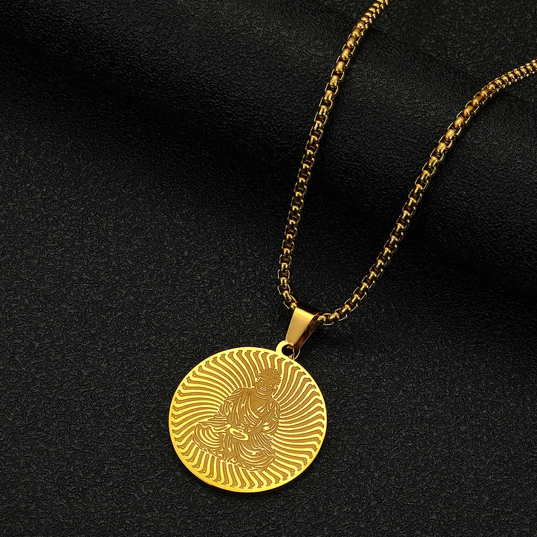 

CHENGXUN Stainless Steel Buddha Pendant Medicine Buddha Men Necklace Jewelry for Men and Women