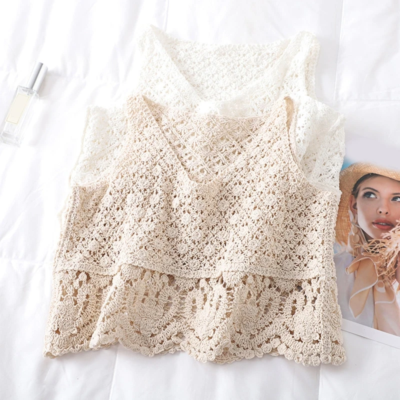 

Women's Sexy Summer 2 Piece Outfit Casual Knitted Crochet Crop Tops Shorts Set