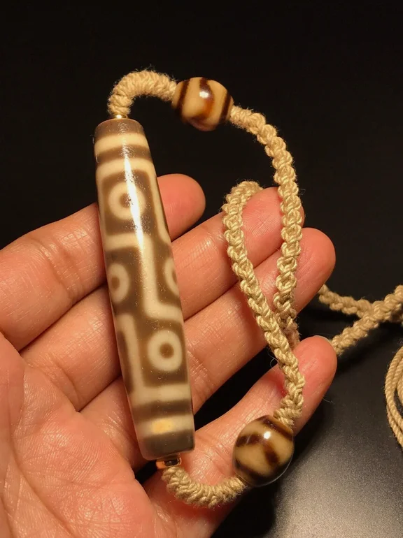 Древние тибетские бусины Дзи старый агат 9-глазный тотем амулет ожерелье кулон #