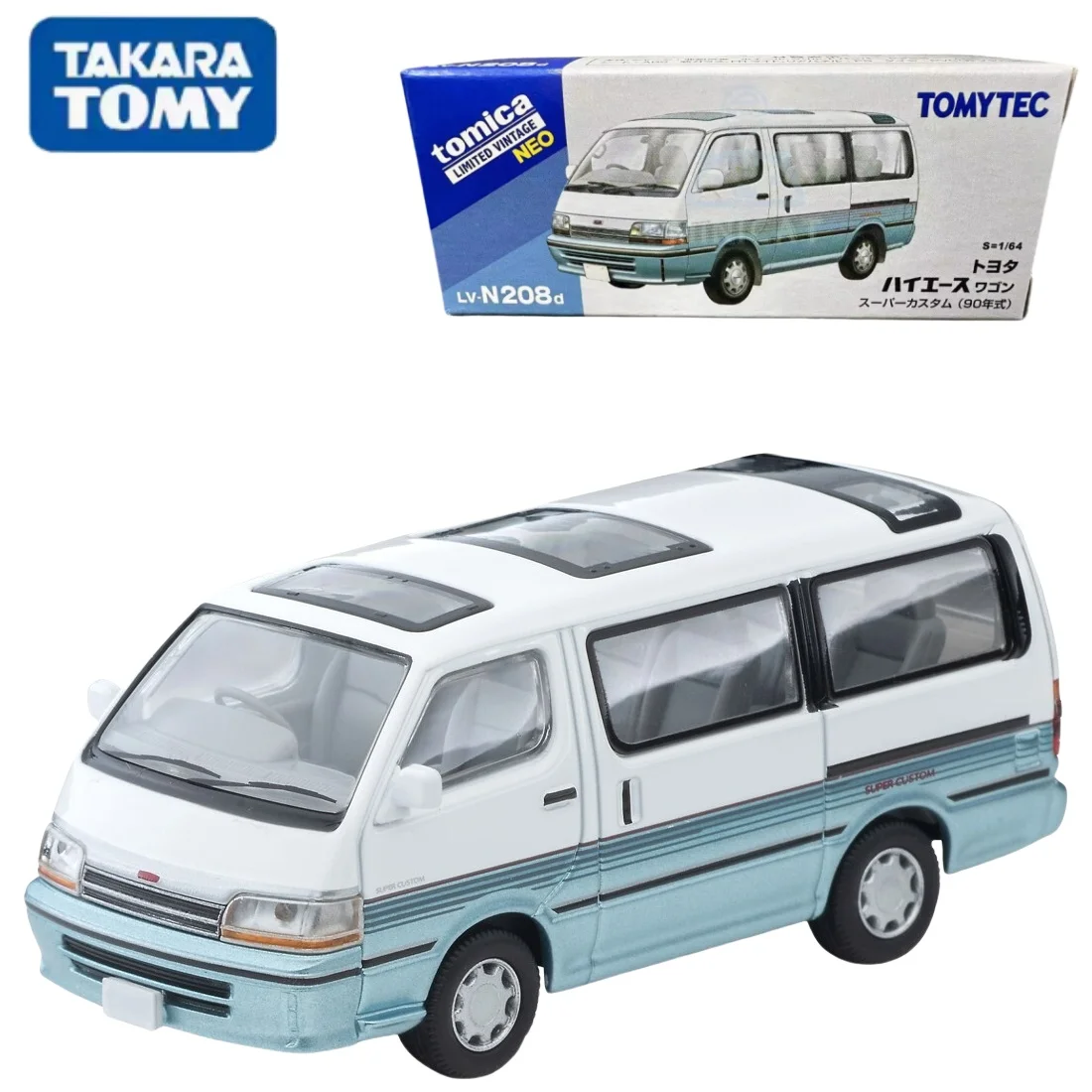 TAKARA TOMY Tomytec 1:64 TLV LV-N208d Toyota Hiace Minivan модель сжатия из сине-белого сплава игрушка для