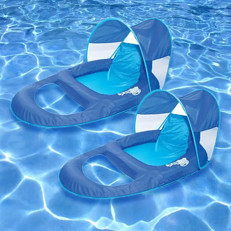 

Vinyl Spring Recliner with Canopy Pool Float, Blue