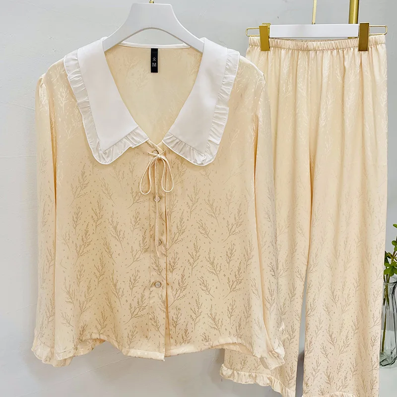 

Летняя Пижама, женские штаны с длинным рукавом, одежда для отдыха с мультяшным принтом, усовершенствованный кардиган из ледяного шелка, дом...