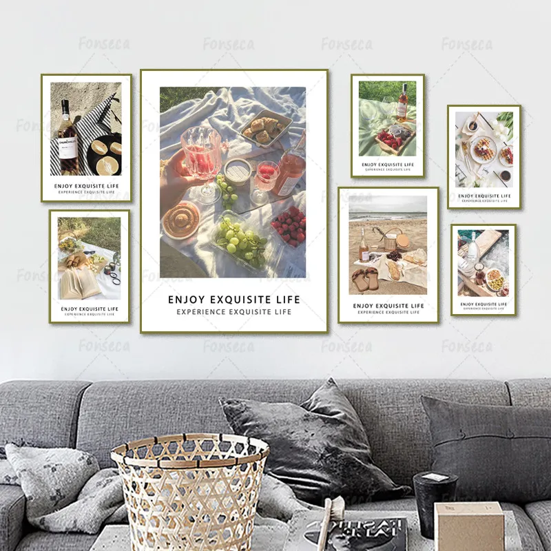

Enjoy Exquisite Life Poster Travel Picnic Food Wine Fruit Photo Prints Canvas Painting Wall Art Modular Pictures Interio Decor