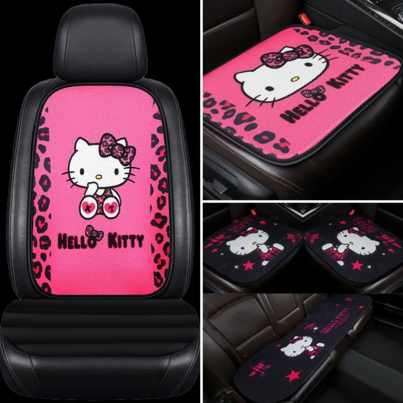 

Подушка для автомобильного сиденья Sanrio Kawaii Hello Kitty, воздухопроницаемая охлаждающая Подушка с мультяшным рисунком из ледяного шелка, одинарная подушка для автомобильного сиденья, аксессуары для автомобиля, 3 шт.