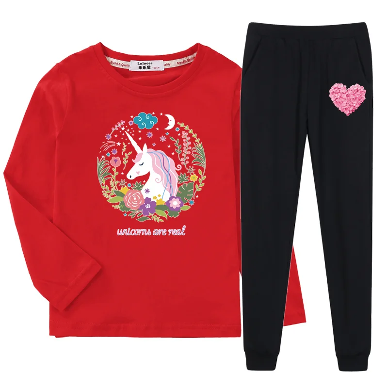 

Kids Unicorn Set Girls Long Sleeve T-shirt Pants Cute Pony Dress Girls Spring Autumn Outfit 3-14T Clothes