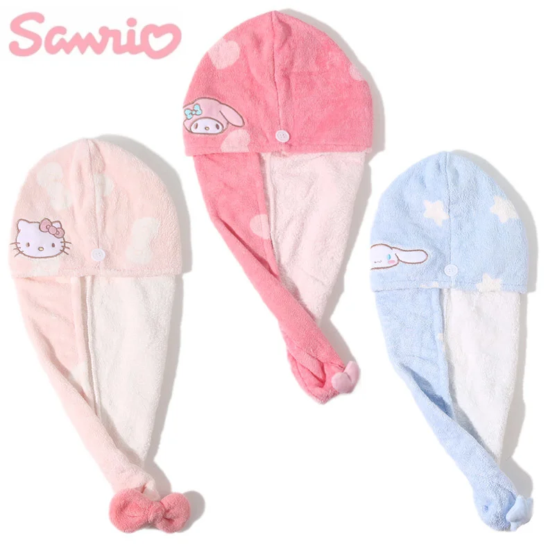 

Мягкая Абсорбирующая шапка-полотенце с котом из аниме Sanrioed My Melody Cinnamoroll Kittys, милый мультяшный плюшевый женский головной убор для быстрой суш...