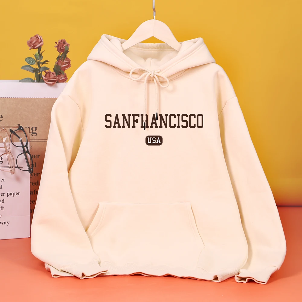 

Sanfrancisco Usa Street City Letter Print Women Hoody Autumn High Quality Sweatshirt Street Casual Hooded Fleece Warm Clothing