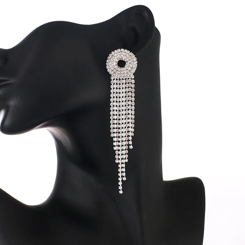 

European and American Feng Shui Diamond Circle Tassel Earrings Earrings Full Diamond Simple Atmosphere Ear Accessories Wholesale