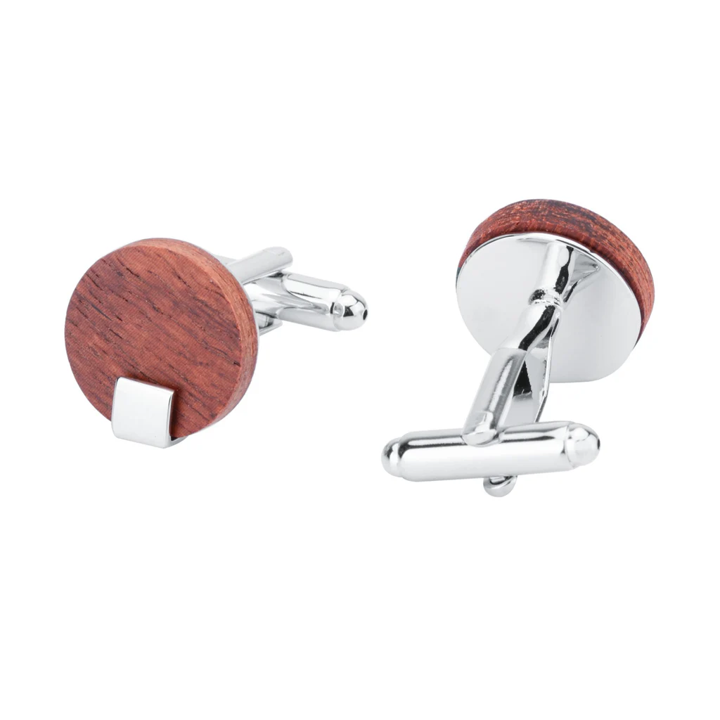 

NVT Simple Style Red Wood Cufflinks For Mens French Shirt Round Cuff Buttons Free Custom Name Husband Father Gift Jewelry