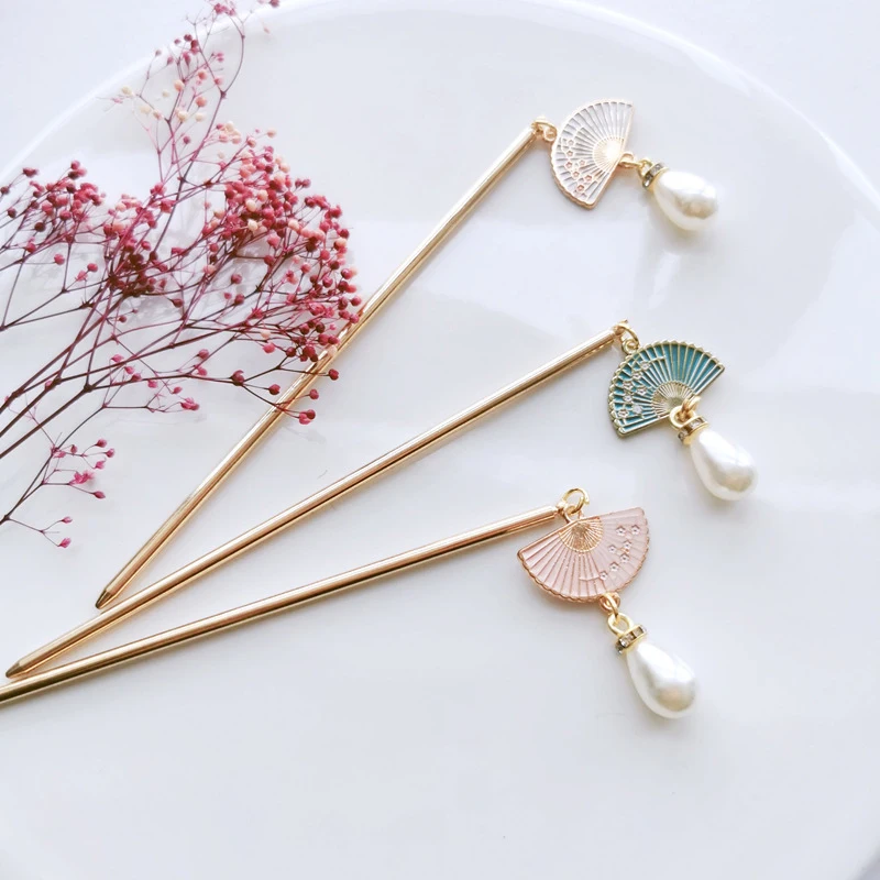 

Chinese Style Hair Sticks Acetate Resin Chopstick With Fan Tassels Women Hairpins Vintage Wedding Hair Accessories Jewelry