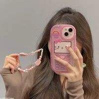 pink hello kitty luxury bracelet phone case for iphone 13 12 11 pro max xr xs max 8 x 7 se 2020 shockproof soft shell girl gifts