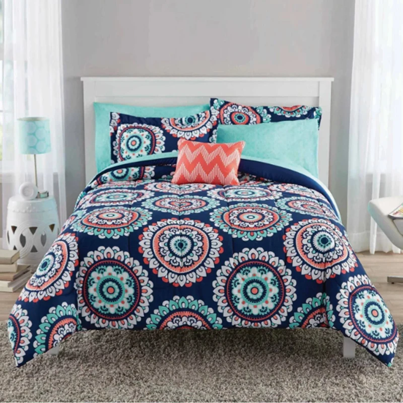 

Синее медальонное постельное белье mainstay из 8 предметов, Комплект постельного белья с простыней