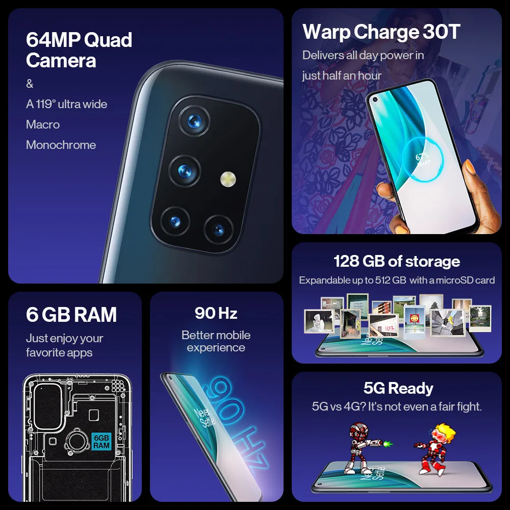 Смартфон OnePlus Nord N10（EU） Snapdragon 690 6 Гб/128 ГБ мобильные телефоны с камерой 64 мп 4300мАч