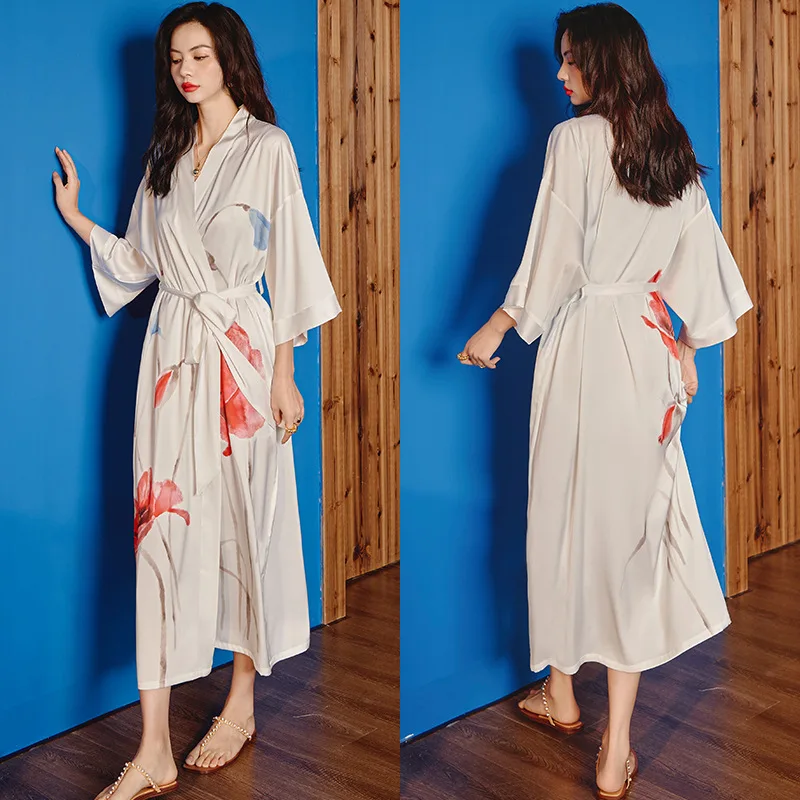 Sexy Women Bathrobe Nightgown Plus Size Sleepwear Casual Flower Kimono Bath Robe Pajamas Homewear Women Night Dress