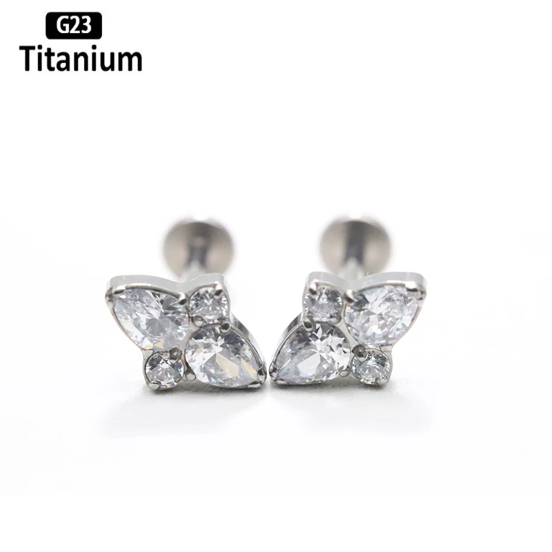 

ASTM F136 Titanium Internally Thread Labret Cubic Zirconia Lip Rings Helix Tragus Stud Earrings Lobe Piercing Body Jewelry 16G
