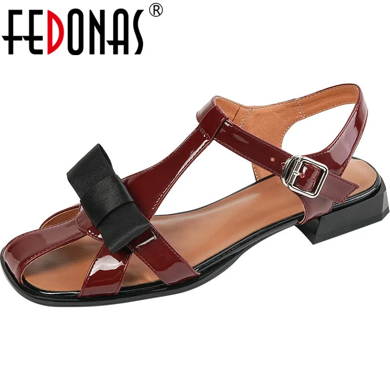 

FEDONAS Women Sandals Summer Retro Style New Butterfly Knot Quality Genuine Leather Low Heels Office Ladies Casual Shoes Woman