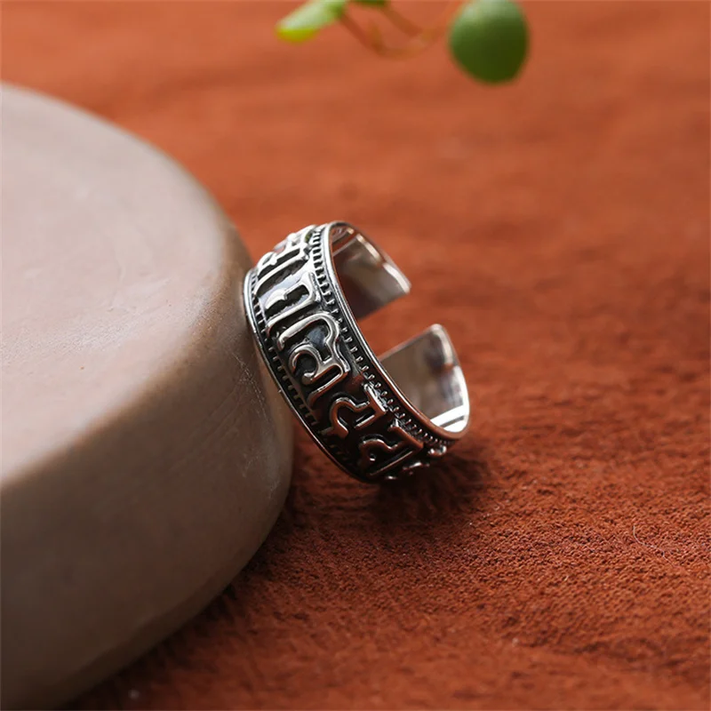 Мужское регулируемое кольцо из серебра S999 в стиле ретро
