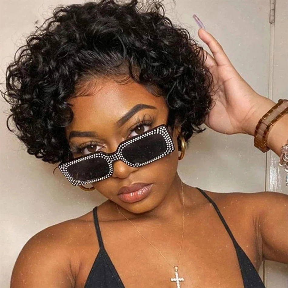 

Pixie Cut Wig Short Curly Human Hair Wigs for Black Women 180% Density Peruvian Short Human Hair Wig 13X1 Transparent Lace Usexy